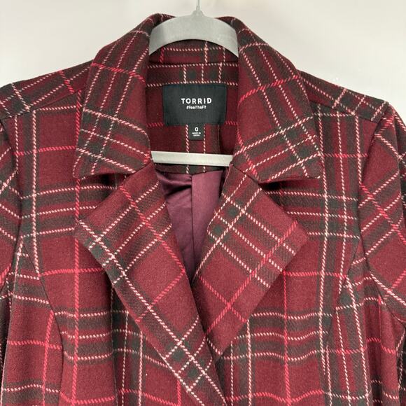 Torrid Burgundy Plaid Trench Coat - Picture 7 of 12
